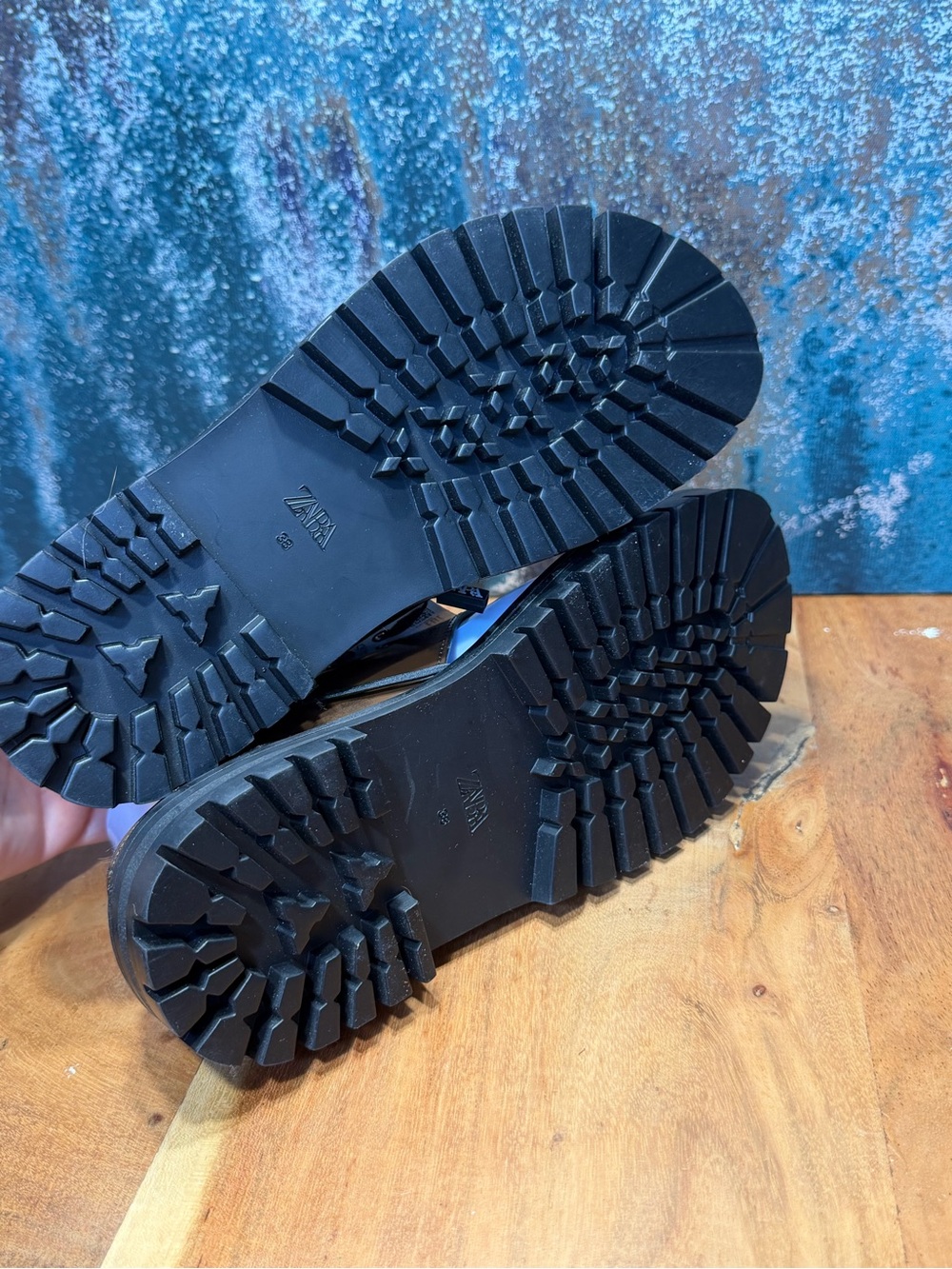 Zara Deadstock Leather‎ Track Sole Thong Slide Sandals Brown NWT Size 7.5 - Picture 4 of 10